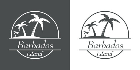 Poster - Destino de vacaciones. Logo aislado con texto manuscrito Barbados island con silueta de isla con la palma en círculo lineal