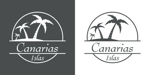 Poster - Destino de vacaciones. Logo aislado con texto manuscrito Canarias Islas en español con silueta de isla con la palma en círculo lineal