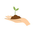 © olindana - Vector illustration of female hand with pile of earth growing green plant. Icon symbol for alternative energy sources sustainable living environment friendly technology concept. Bio agriculture