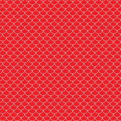 Poster - abstract seamless white mermaid scale pattern with red bg.