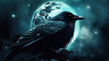 Spirit Animal Raven And The Moon - By Generative Ai
