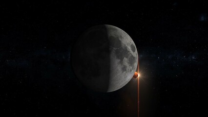 Wall Mural - conjunction of the moon and mars 3d illustration