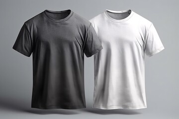 Men's white and black t-shirt with short sleeve template mockup. Front view. Custom design template. Generative ai.
