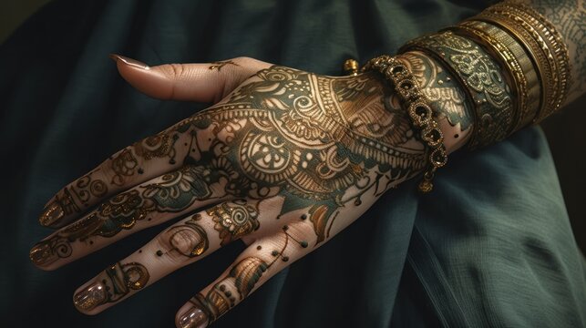 Intricate henna tattoo on hand artistic bride wedding style concept generative ai