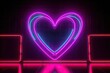 neon background, fluorescent heart, blank heart frame. Generative ai