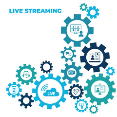 Fototapete - Streaming live background, online video stream icon, world digital internet TV banner design