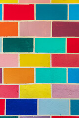 Wall Mural - Loreto, Baja California Sur, Mexico. Detail of a wall decorated with brightly colored rectangles.