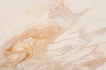 Wall Mural - art abstract flow pour acrylic beige color. wave stain blot background. marble texture grain paintin