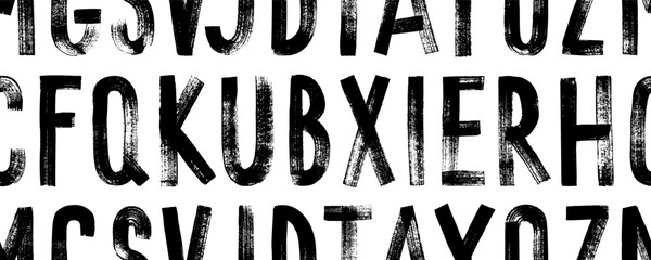 Aufkleber - Seamless pattern with grunge alphabet uppercase letters. Hand drawn capital letters. Typographic distressed vector font with dry brush strokes. Hand drawn characters with a rough inked texture. 
