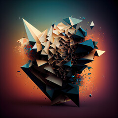 Poster -  The explosion of cloud particles, fragments of shapes.  AI generated