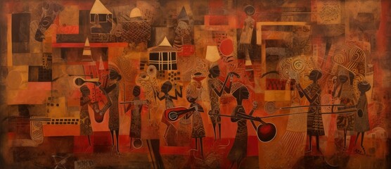 painting of musicians in the streets in africa, generative ai illustration
