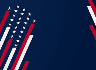 Poster - Red and white stripes and white stars on dark blue background. Concept illustration of the flag of the United States of America (USA, US, America). Copy space.