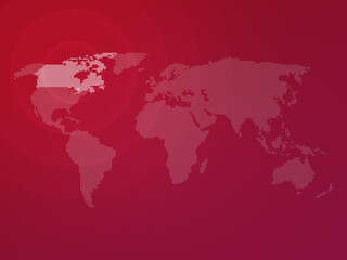 Poster - Dotted halftone world map with the country of Canada highlighted. Modern and clean world map on a red color gradient background. 