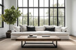 © Trinette Reed - Interior of white linen sofa in Modern design living room with plant