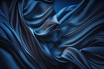 AI generated beautiful elegant blue soft silk satin fabric background with waves and folds