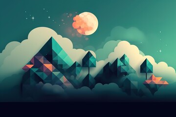 Poster - mountains and clouds in the style of abstract geometric forms