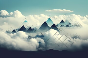 Canvas Print - mountains and clouds in the style of abstract geometric forms