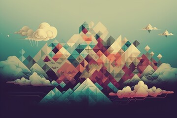 Wall Mural - mountains and clouds in the style of abstract geometric forms