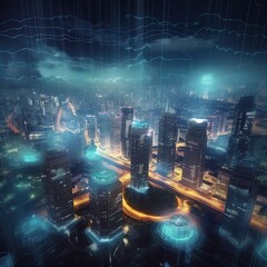 Poster - Cyberspace smart city and metaverse Future and futuristic digital data, Internet and big data of cloud computing, 5g connection data analysis backdrop concept. generative ai
