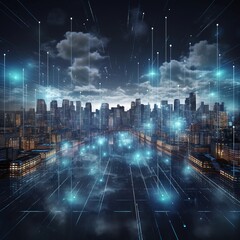 Wall Mural - smart city of cyberspace and metaverse digital data of futuristic and technology, Internet and big data of cloud computing, 5g connection data analysis background concept. generative ai