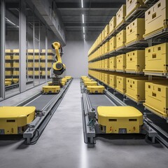 Poster - Worker robot or cyberrog in a warehouse. Upcoming Innovation. generative ai