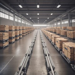Poster - In a smart distribution warehouse, automated robot carriers and a robotic arm are used. generative ai