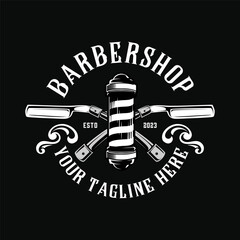 Canvas Print - Barbershop vector logo design. Illustration of razor tool with barbers pole, perfect for barber or hair salon