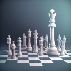 King chess pieces represent the leader of a team with team principles such as challenge, business teamwork, volunteering, or winning, and leadership strategy plan and risk management. generative ai