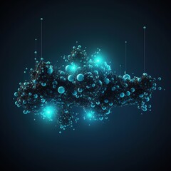 Poster - Blue glowing particle molecular structure. generative ai