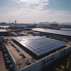 Wall Mural - Solar energy for factory or warehouse building. Solar panels on the roof of industrial plant. generative ai