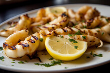 A Plate Of Lemon Garlic Grilled Calamari Sits Before You, Its Aroma Wafting Up And Making Your Mouth Water.
