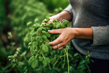 Wall Mural - Woman holding a plant crop, hands holding a natural produce. High quality generative ai