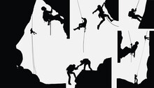 People Man Woman Rock Climbing Vector Silhouette Of Indoor Outdoor Free Climbers Collection