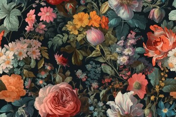 Wall Mural - Floral wallpaper bold contrast and beautiful texture, background. AI generated, human enhanced