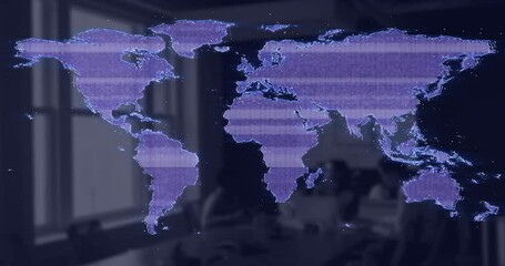 Poster - Animation of glitch effect over world map against empty office
