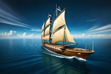 Sailing Wooden Ship In The Sea Generative AI