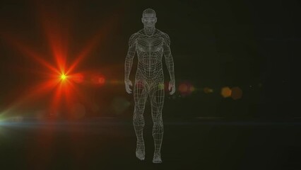 Poster - Animation of undulating human body formed with particles over fireworks