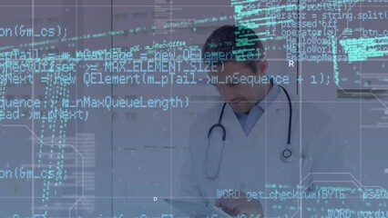 Poster - Animation of data processing over caucasian male doctor
