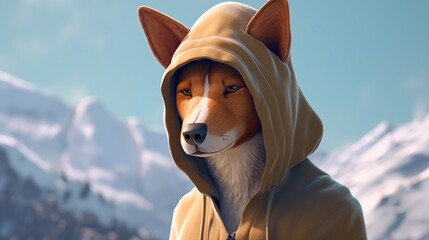 Poster - stylish basenji dog wearing hoodie, digital art illustration, Generative AI