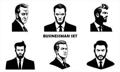 Vector illustrations businessmen set, black color isolated on white background