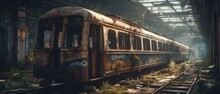 Realistic Post Apocalypse Landscape Illustration Of Rusted Train Metro Generative Ai