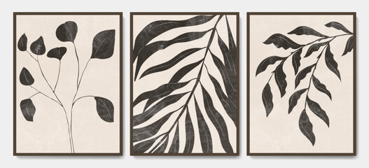 Wall Mural - art set of vector posters with abstract foliage of palms, eucalyptus in modern style. botanical desi