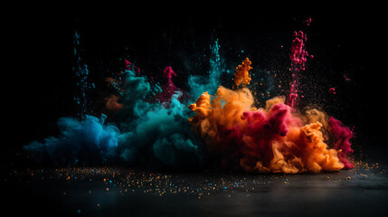 Wall Mural - Colorful Explosions: A Photorealistic World of Liquid and Paint Splatters, Glitter and Confetti Explosions, with Rainbow Colors, Dust, Smoke, Debris, and Fog, Enhanced by AI-Generative Technology