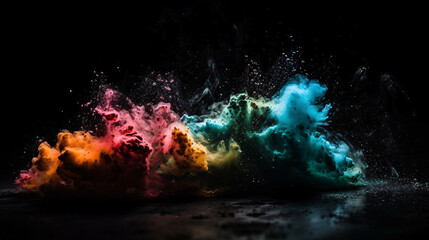 Wall Mural - Colorful Explosions: A Photorealistic World of Liquid and Paint Splatters, Glitter and Confetti Explosions, with Rainbow Colors, Dust, Smoke, Debris, and Fog, Enhanced by AI-Generative Technology