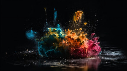 Wall Mural - Colorful Explosions: A Photorealistic World of Liquid and Paint Splatters, Glitter and Confetti Explosions, with Rainbow Colors, Dust, Smoke, Debris, and Fog, Enhanced by AI-Generative Technology