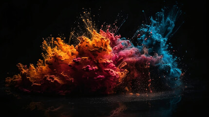 Wall Mural - Colorful Explosions: A Photorealistic World of Liquid and Paint Splatters, Glitter and Confetti Explosions, with Rainbow Colors, Dust, Smoke, Debris, and Fog, Enhanced by AI-Generative Technology