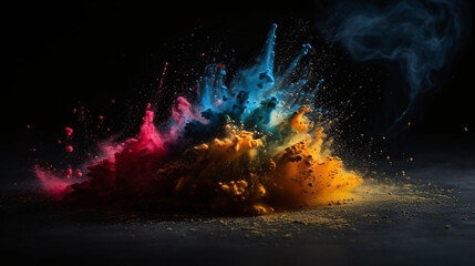Wall Mural - Colorful Explosions: A Photorealistic World of Liquid and Paint Splatters, Glitter and Confetti Explosions, with Rainbow Colors, Dust, Smoke, Debris, and Fog, Enhanced by AI-Generative Technology