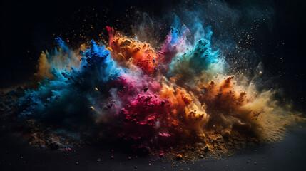 Wall Mural - Colorful Explosions: A Photorealistic World of Liquid and Paint Splatters, Glitter and Confetti Explosions, with Rainbow Colors, Dust, Smoke, Debris, and Fog, Enhanced by AI-Generative Technology