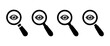 Eye icon. View icon. Sneak peek. Spying, spy, watch. Magnifying glass. Spying sign vector illustrations