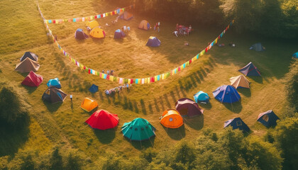 Sticker - Group of people enjoy campfire in meadow generated by AI